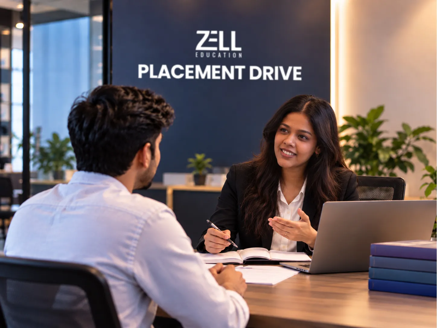 A student in an interview at a Zell placement drive